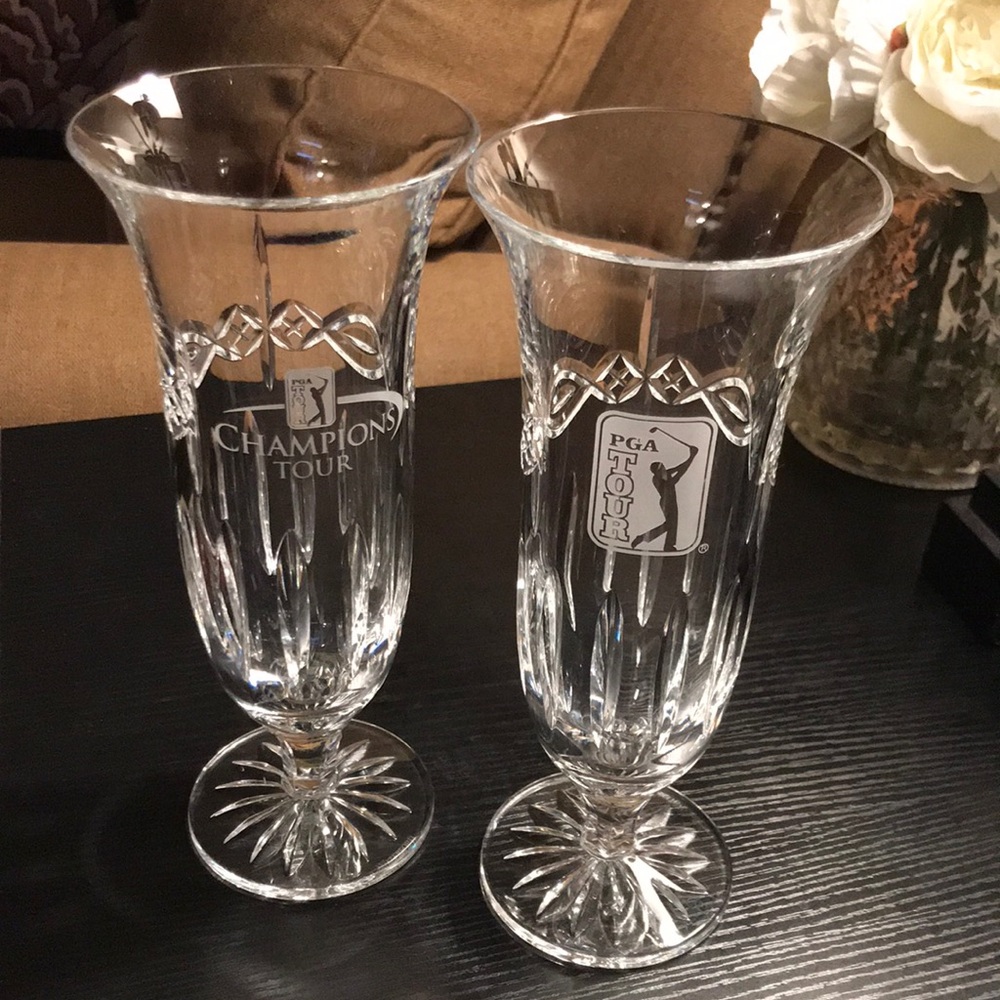 Waterford Crystal PGA Golf Winners Circle Vases- Set of 2 - Picture 2 of 13
